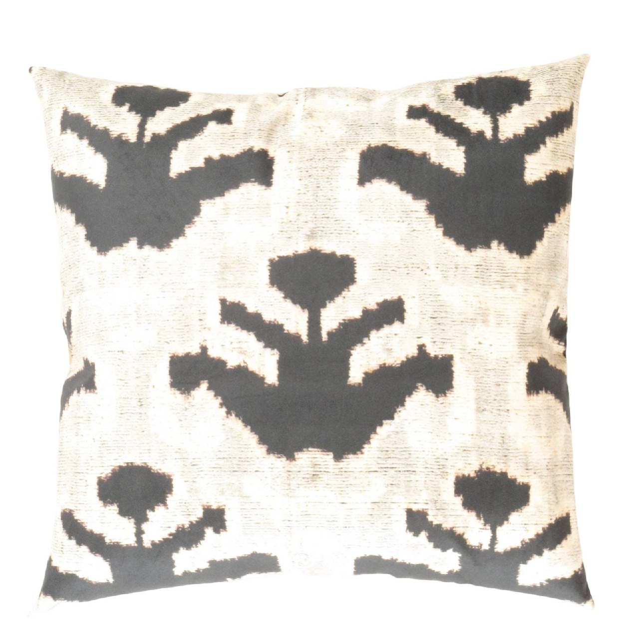 Turkish Black & Gray velvet Silk Ikat pillow 24'' X 24''